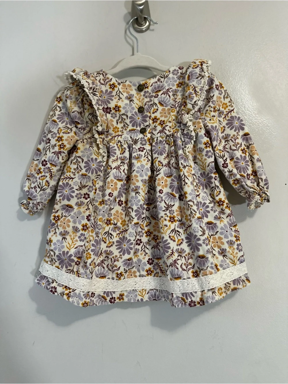 Max Studio Kids Corduroy Floral Long-Sleeve Baby Dress Size 3-6 Mos Cottagecore